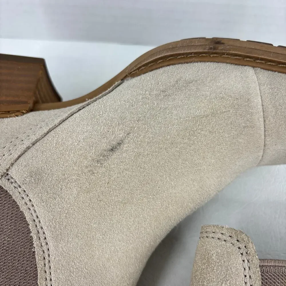 Timberland Sutherlin Bay Chelsea Boots Size 6 Beige Suede Block Heel Pull‎ On